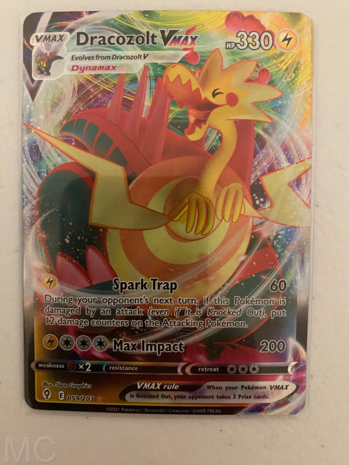 Dracozolt VMAX 059/203 Holo VMAX Rare Evolving Skies Pokemon Near Mint