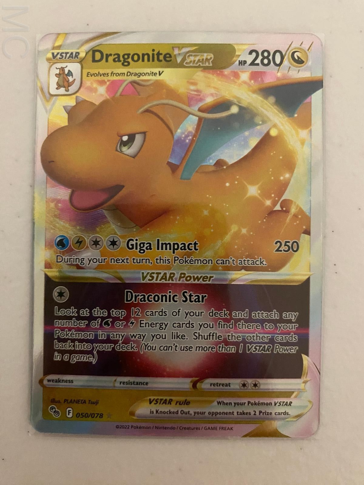 Dragonite VSTAR 050/078 Holo VSTAR Rare Pokemon GO Pokemon Near Mint