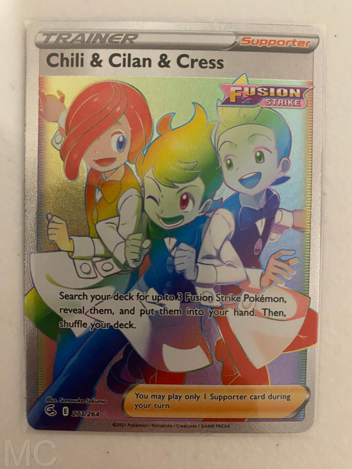 Chili & Cilan & Cress 273/264 Rainbow Rare Fusion Strike Pokemon Near Mint
