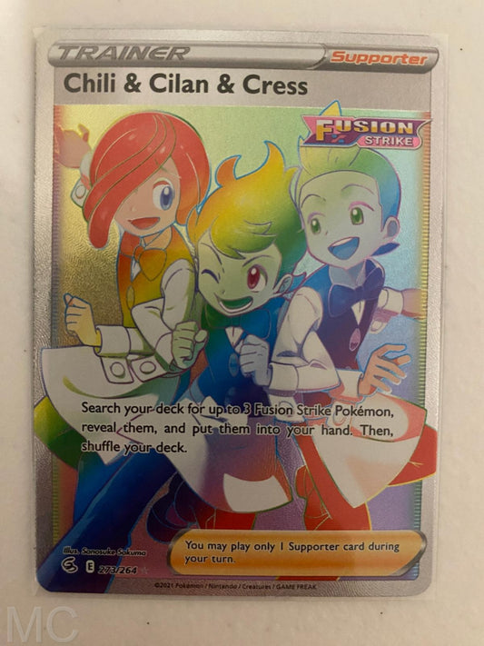 Chili & Cilan & Cress 273/264 Rainbow Rare Fusion Strike Pokemon Near Mint