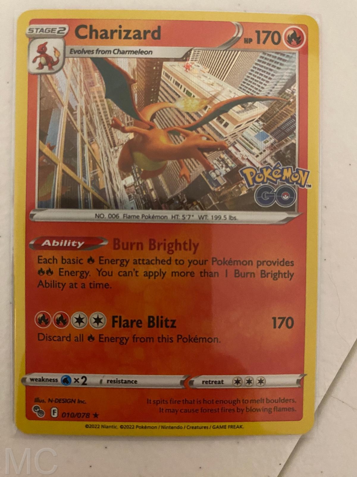 Charizard 010/078 Holo Rare Pokemon GO Pokemon Near Mint