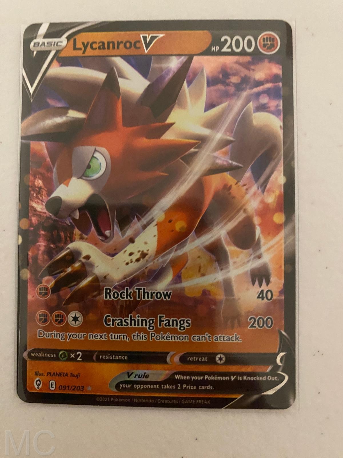 Lycanroc V 091/203 Holo V Rare Evolving Skies Pokemon Near Mint