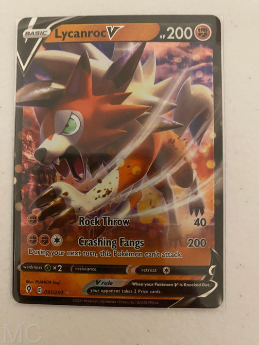 Lycanroc V 091/203 Holo V Rare Evolving Skies Pokemon Near Mint