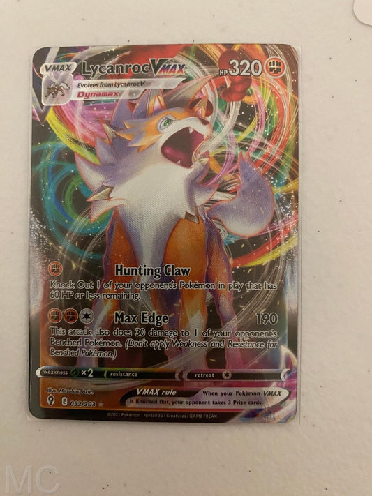 Lycanroc VMAX 092/203 Holo VMAX Rare Evolving Skies Pokemon Near Mint