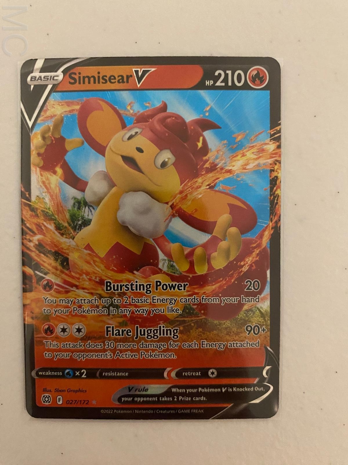 Simisear V 027/172 Holo V Rare Brilliant Stars Pokemon Near Mint
