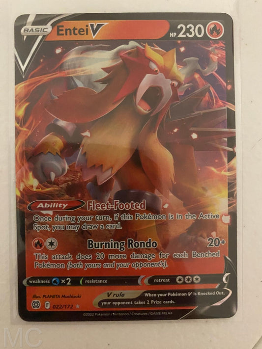 Entei V 022/172 Holo V Rare Brilliant Stars Pokemon Near Mint