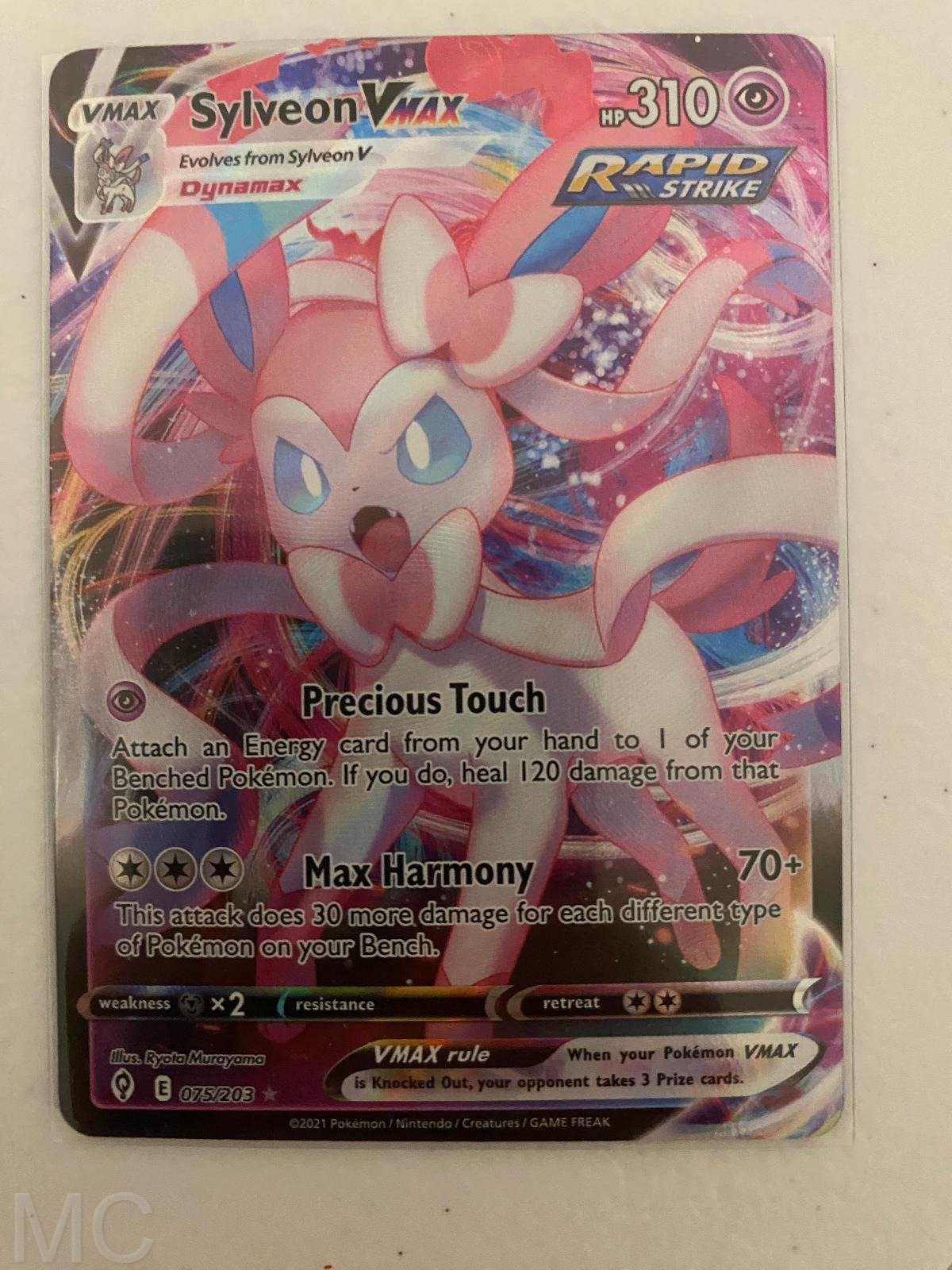 Sylveon VMAX 075/203 Holo VMAX Rare Evolving Skies Pokemon Near Mint