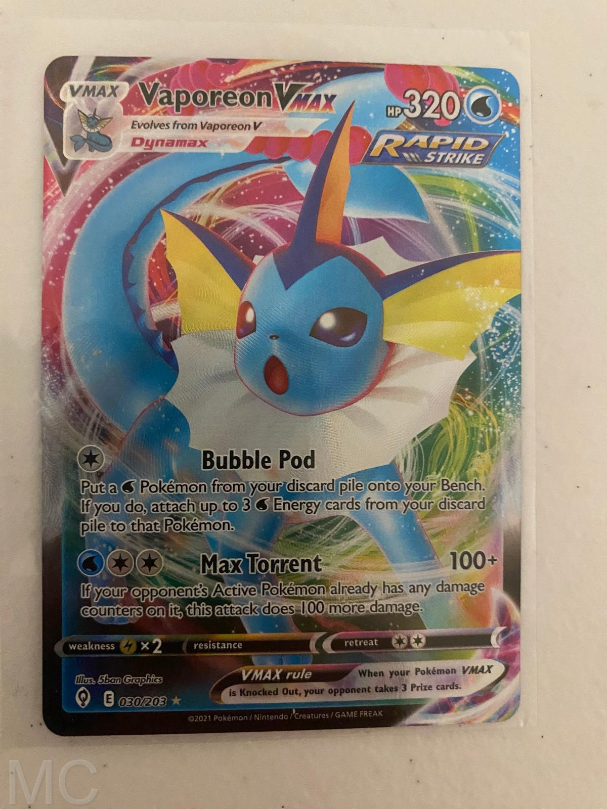 Vaporeon VMAX 030/203 Holo VMAX Rare Evolving Skies Pokemon Near Mint