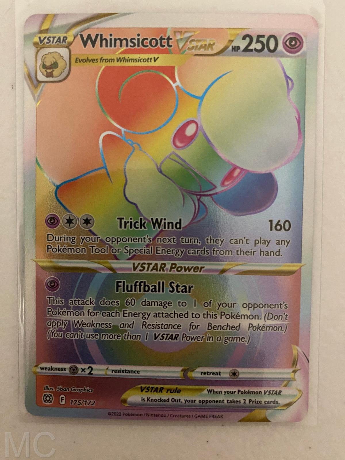 Whimsicott VSTAR 175/172 Rainbow Rare Brilliant Stars Pokemon Near Mint