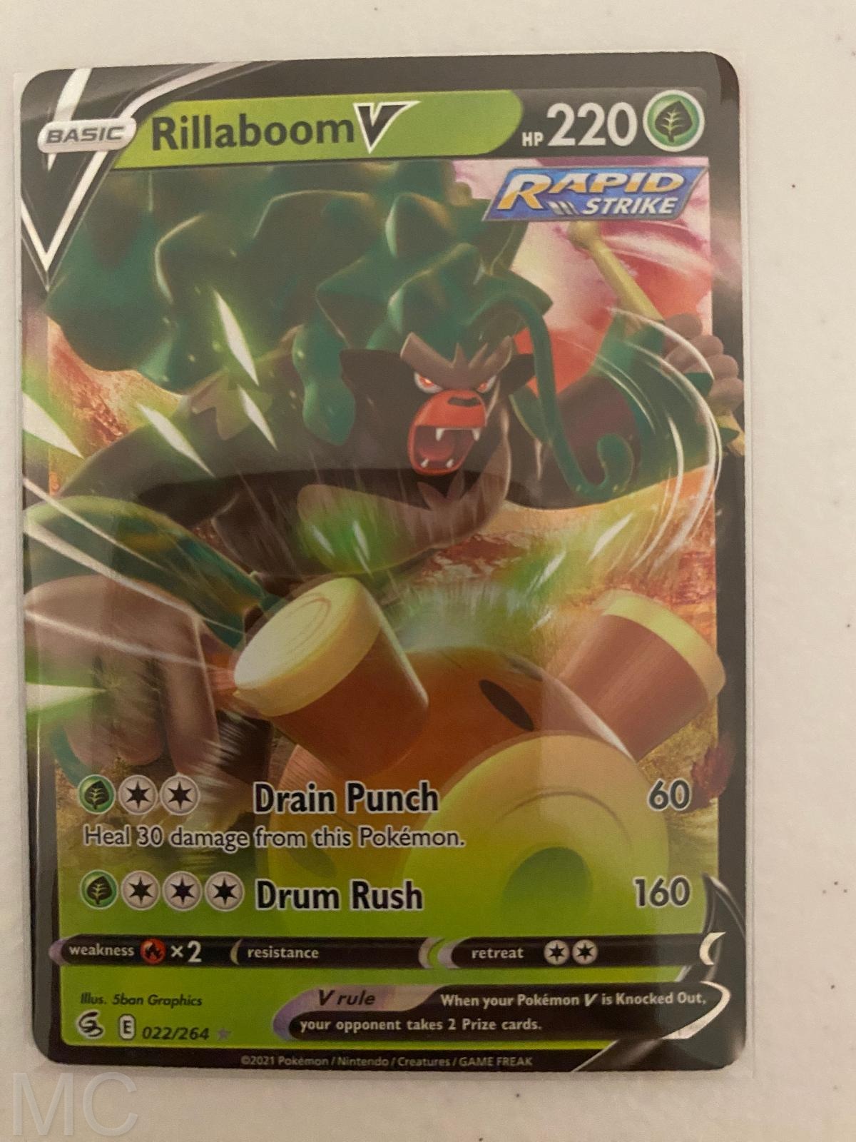 Rillaboom V 022/264 Holo V Rare Fusion Strike Pokemon Near Mint