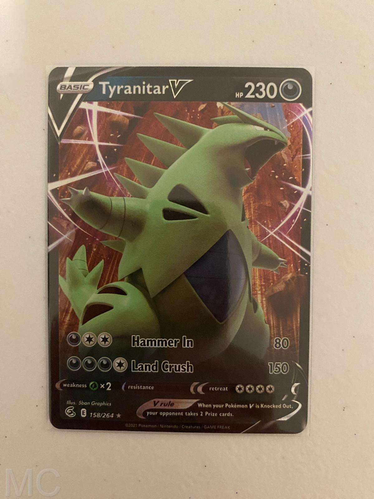 Tyranitar V 158/264 Holo V Rare Fusion Strike Pokemon Near Mint