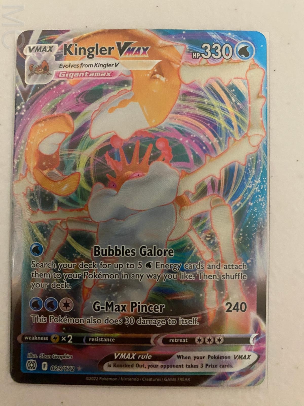 Kingler VMAX 029/172 Holo VMAX Rare Brilliant Stars Pokemon Near Mint